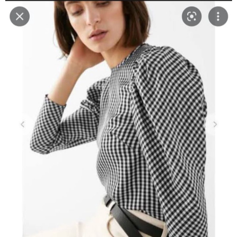 H*M PLAID PUFF TOP-WANITA