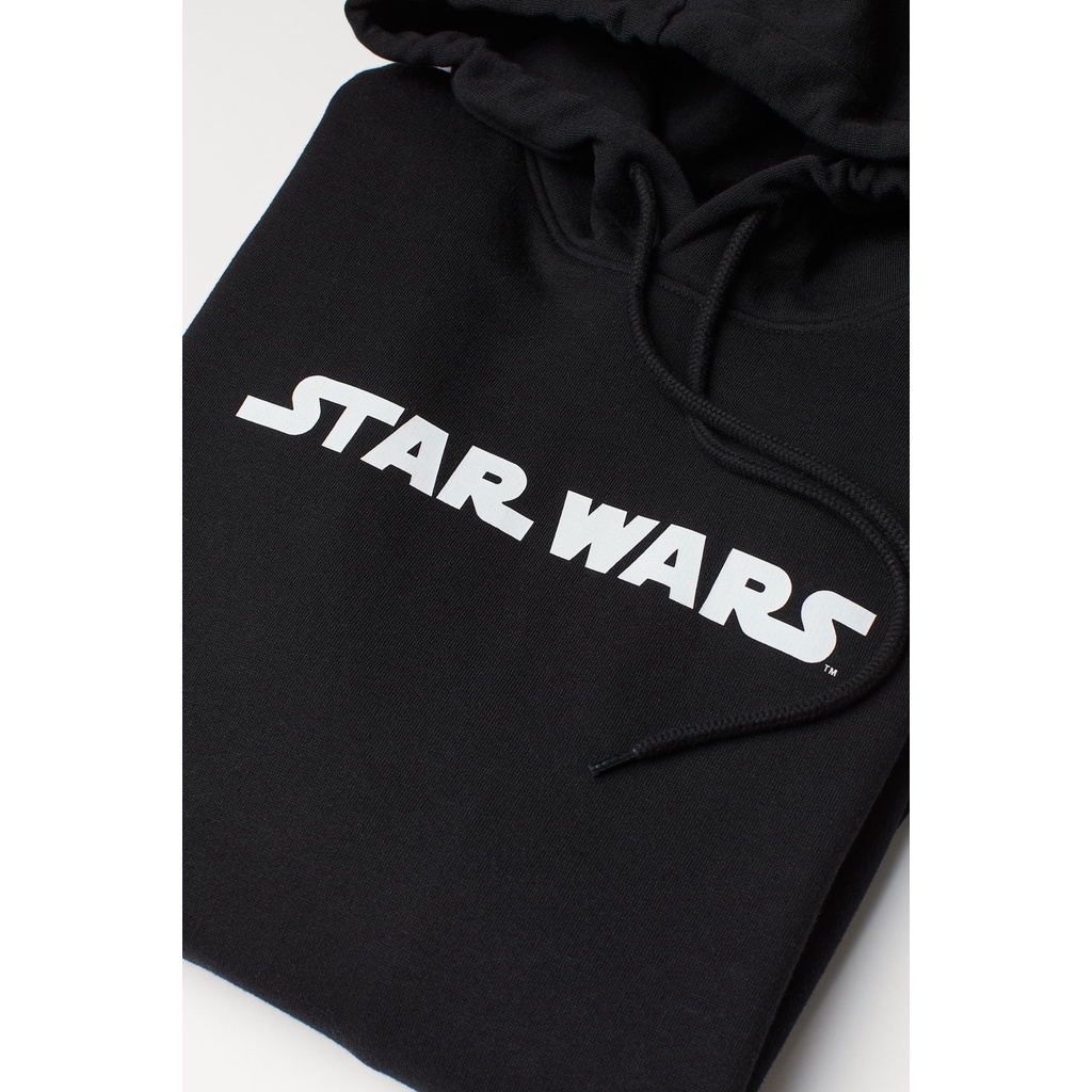 Hoodie Jaket Pria Wanita HnM H&amp;M Starwars Mini Script Hitam Black Full Tag