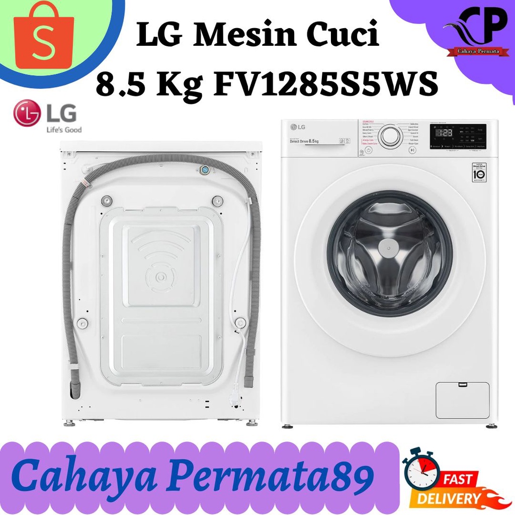 MESIN CUCI LG FV1285S5WS FRONT LOADING 8.5 KG INVERTER FV1285 1285S5WS