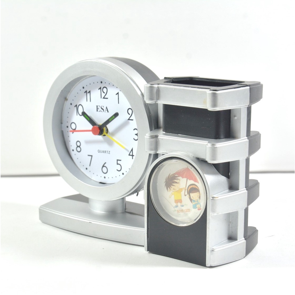 Jam Weker Meja Alarm Clock Silver 15cm Free Baterai