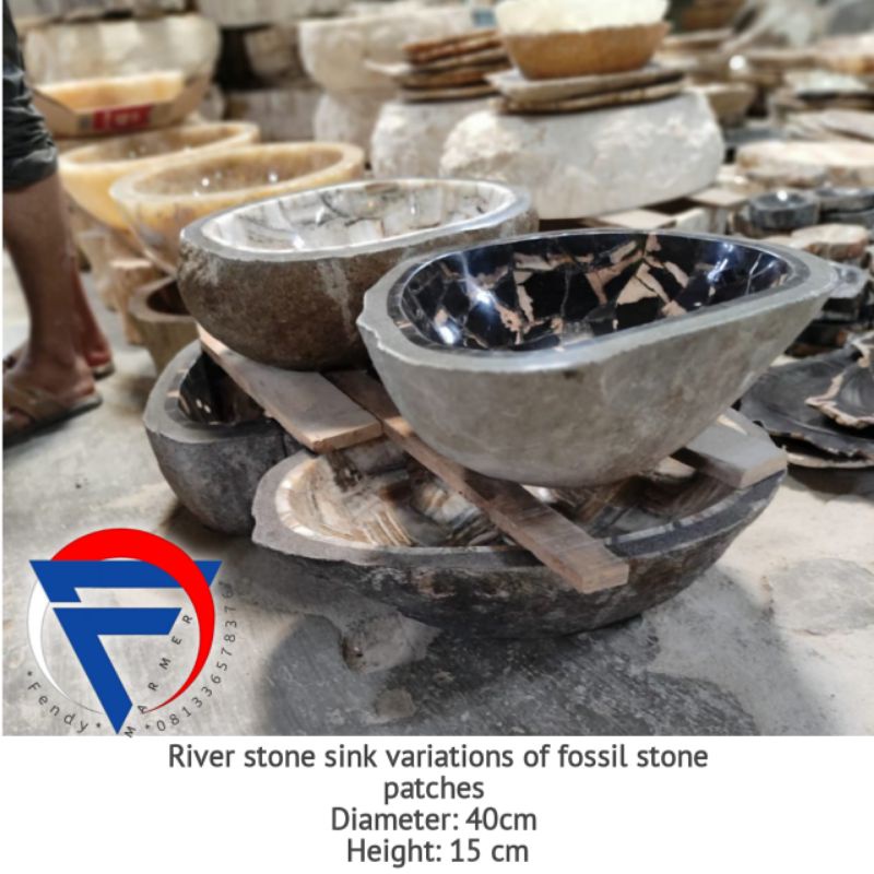 TERBATAS Wastafel batu kali variasi tempel batu fosil D.40 T.15 harga bijian