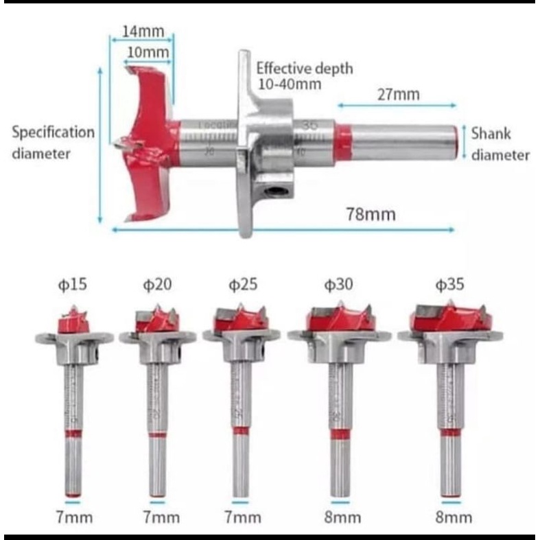 MATA BOR ENGSEL SENDOK + STOPPER 5 PCS - FORSTNER BIT SET 5PCS WITH STOPPER TCT HOLE SAW