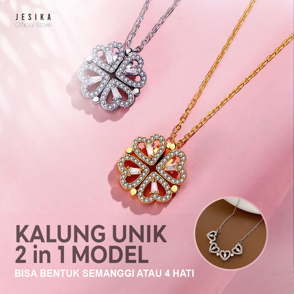 Kalung fashion wanita korea style unik bentuk semanggi empat daun berlian gold silver perak ootd aesthetic