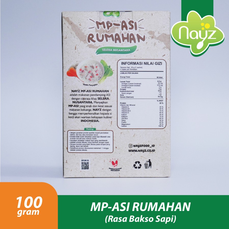 Nayz Mpasi Homemade Rasa Bakso Sapi 6+ 100 Gram - Kabakids Store