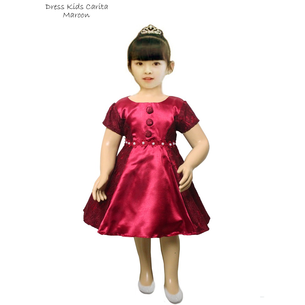 Dress Kids Carita 333/ Baju Brukat Anak Bayi Perempuan Elegant/Gaun Pesta Anak Bayi Balita Murah