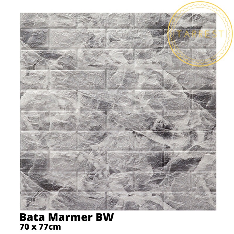 Wallpaper Dinding Foam 3D Motif Batu Marmer Kotak Putih 70 X 77CM 3mm-Bata Marmer BW