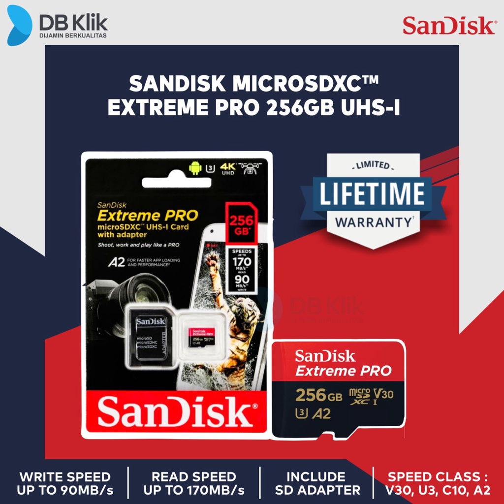 Micro SD SanDisk Extreme Pro SDXC 256GB 170MB/s with Adapter