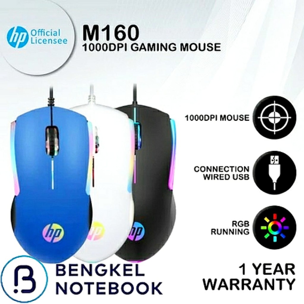 Mouse Gaming HP M160 1000DPI RGB USB Wired