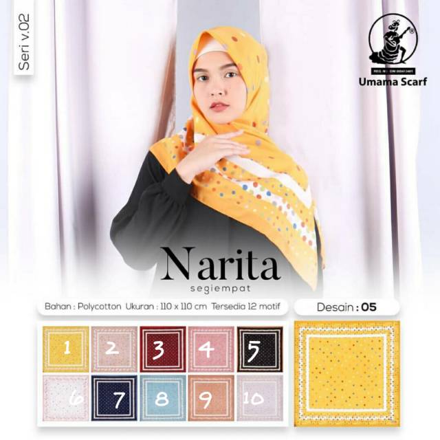 SEGIEMPAT NARITA POLKADOT/ JILBAB UMAMA SCARF/ HIJAB SQUARE MOTIF/ KERUDUNG SEGI4 VOAL