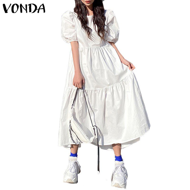 Vonda Womens Baggy Short Sleeve Sexy Retro Midi Dress