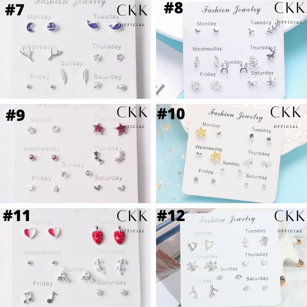 ➰CKK➰ 7 Pasang Anting Tindik Tusuk 1 Set FA99 Korea Fashion Plug Earrings Korean Style