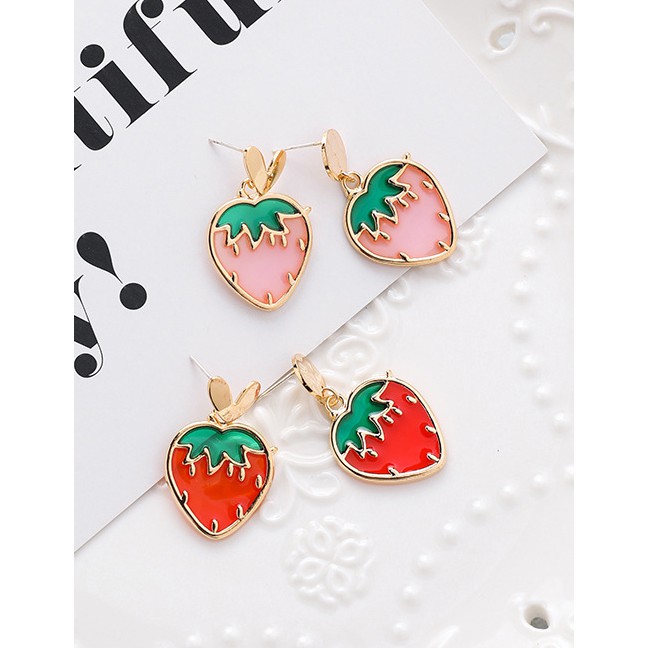 LRC Anting Tusuk Fashion 925 Silver Needle Love Cup Strawberry Translucent Fruit Earrings F81344