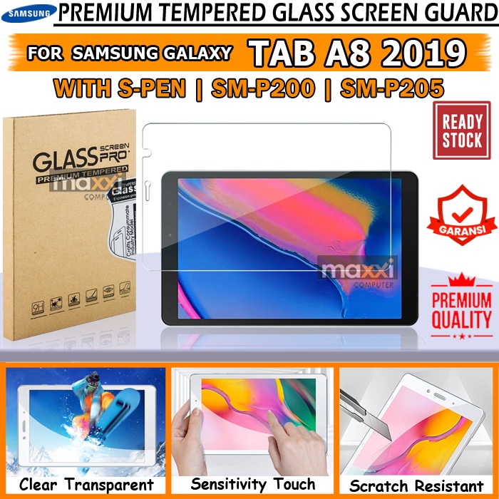 Samsung Galaxy Tab Tablet A8 A 8 8.0 Inch 2019 SM P205 SPen S Pen PREMIUM Tempered Glass Screen Guard Protector Anti Gores Antigores Kaca Bening TG Temper Tempred Glas