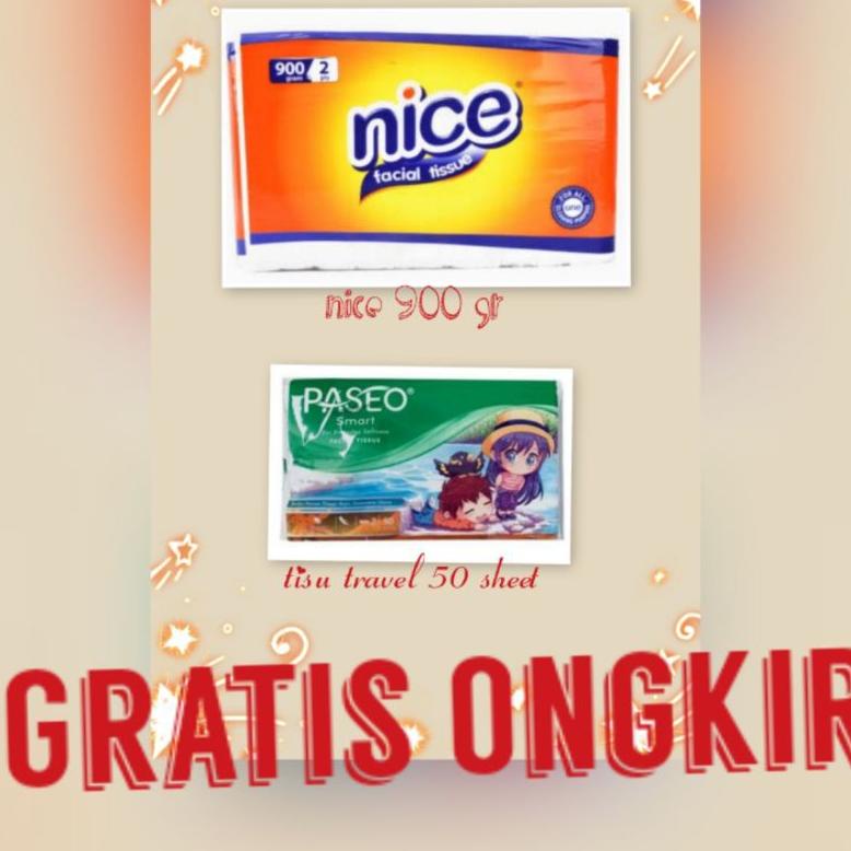 Tisu Tissue Nice 900 Gr + Tisu Paseo Travel 50 Sheet 2 Ply Gratis Ongkir