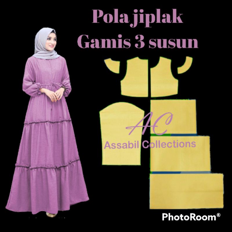 POLA JIPLAK GAMIS 3 SUSUN DEWASA