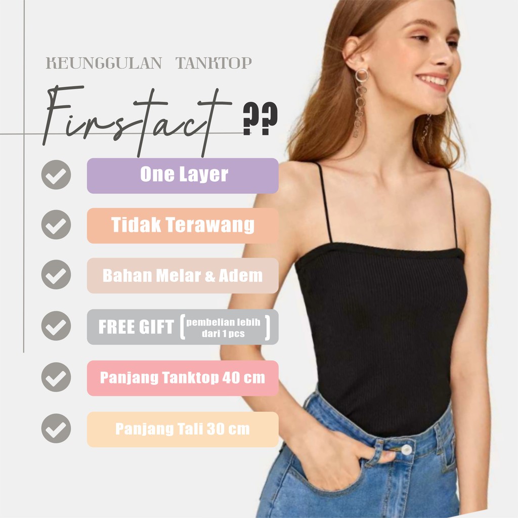 Firstact Tanktop Wanita Polos Basic Tank Top Polos Tali Kecil Spandex-1