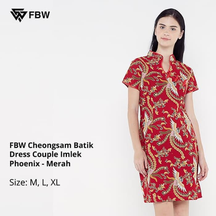 Dress imlek Dress Batik - FBW Cheongsam Batik Dress Couple Imlek Phoenix - Merah - Merah, M Murah