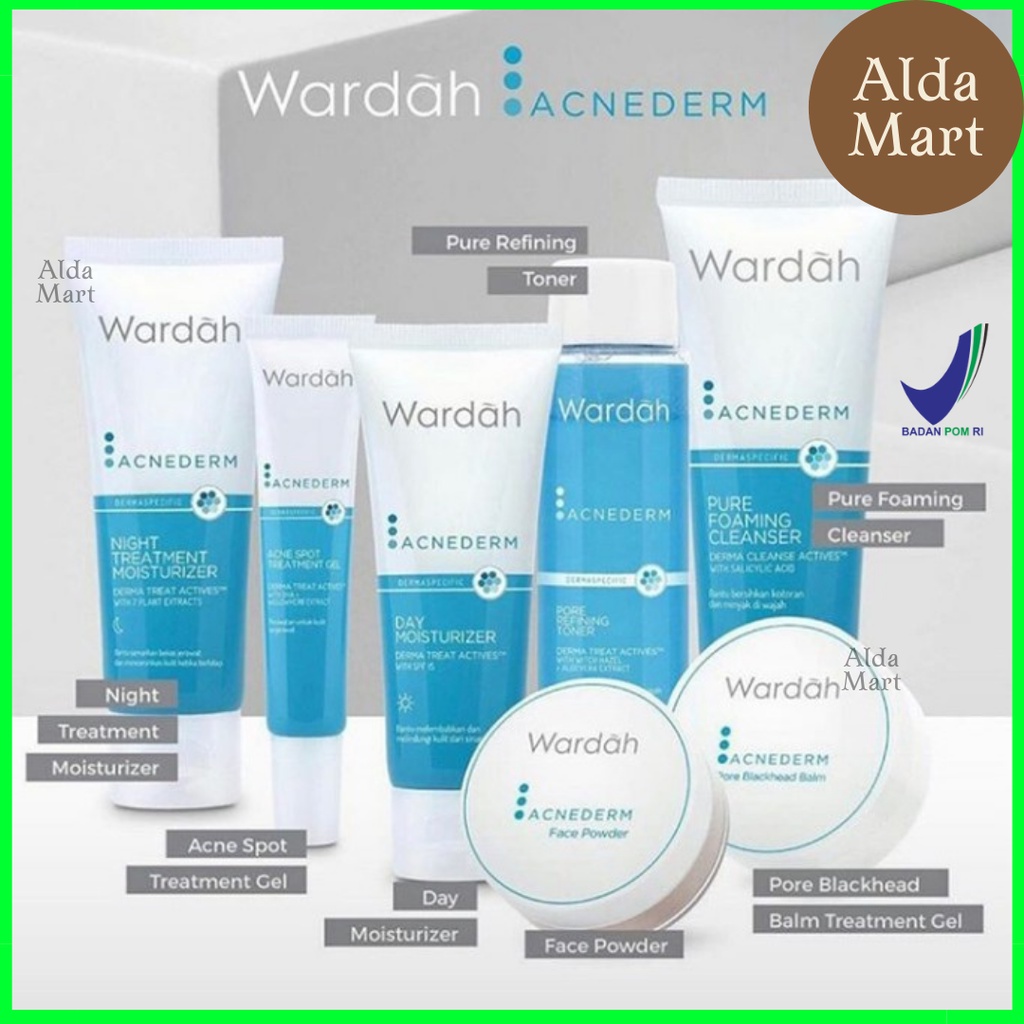 Wardah Acnederm Acne Series | Serum Cleanser Toner Moisturizer Spot Gel Blackhead Balm Powder