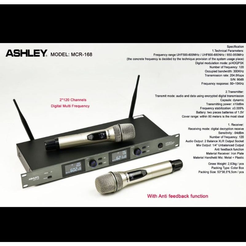 mic wireless ashley mcr168 mcr 168 garansi 2 tahun with anti feadback original