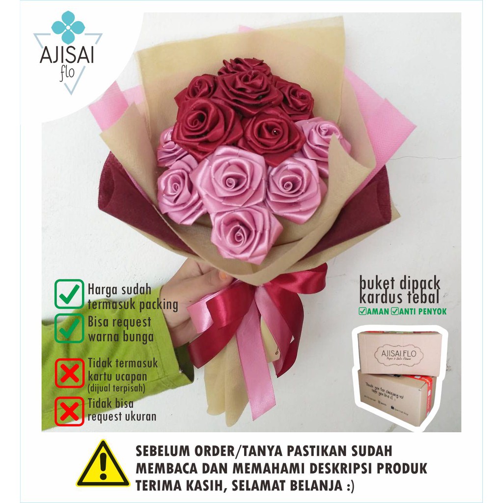Buket Bunga Mawar Satin Isi 12 bunga