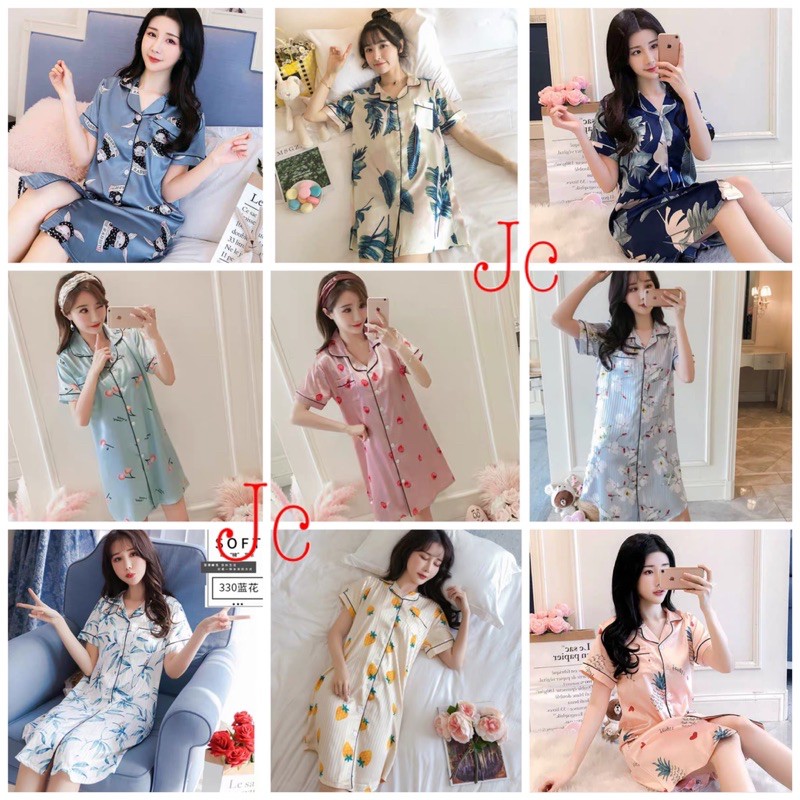 JC- Daster kerah Satin Import Premium / Daster wanita Sutra Es terbaru Import Korea / 2023 Korea Baru Dari Baju Tidur Es Piyama Wanita Tipis Sutra