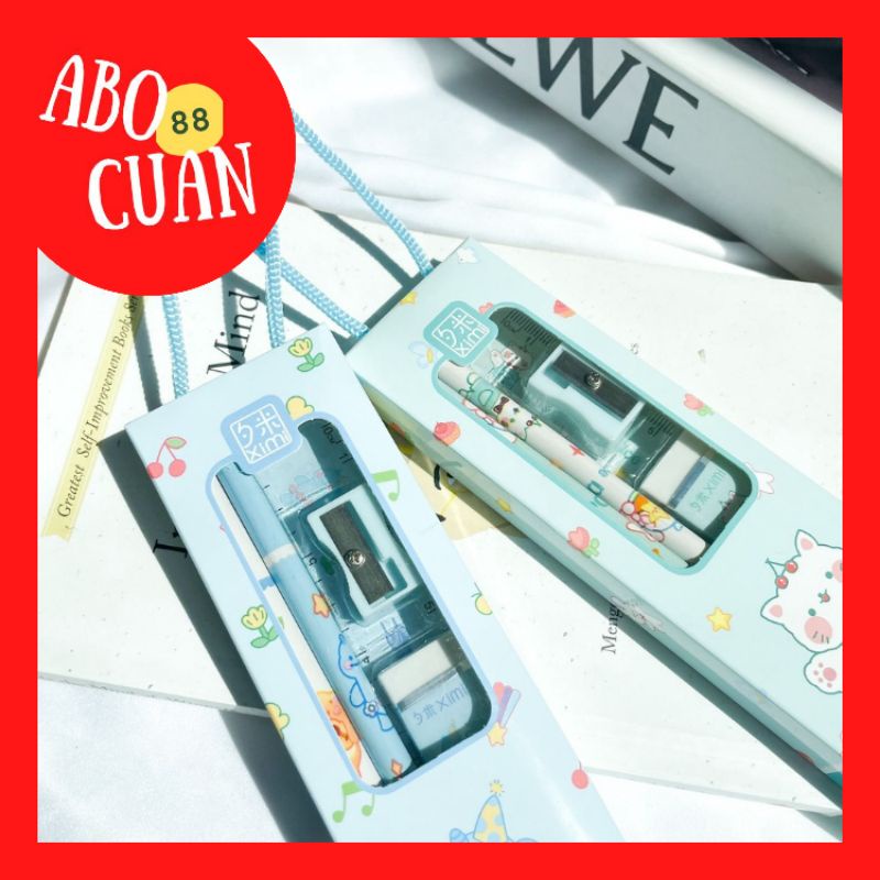 

[COD] Paket XIMI Alat Tulis Set 5 in 1 Murah Bertali Terjangkau Pensil Penggaris Penghapus Rautan Kado Unik Lucu