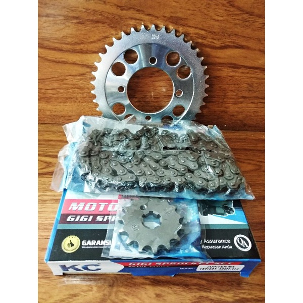 GEAR SET JUPITER MX GEAR PAKET JUPITER MX GEAR DEPAN BELAKANG PLUS RANTAI JUPITER MX 428-112 39T-15T KC PARTS