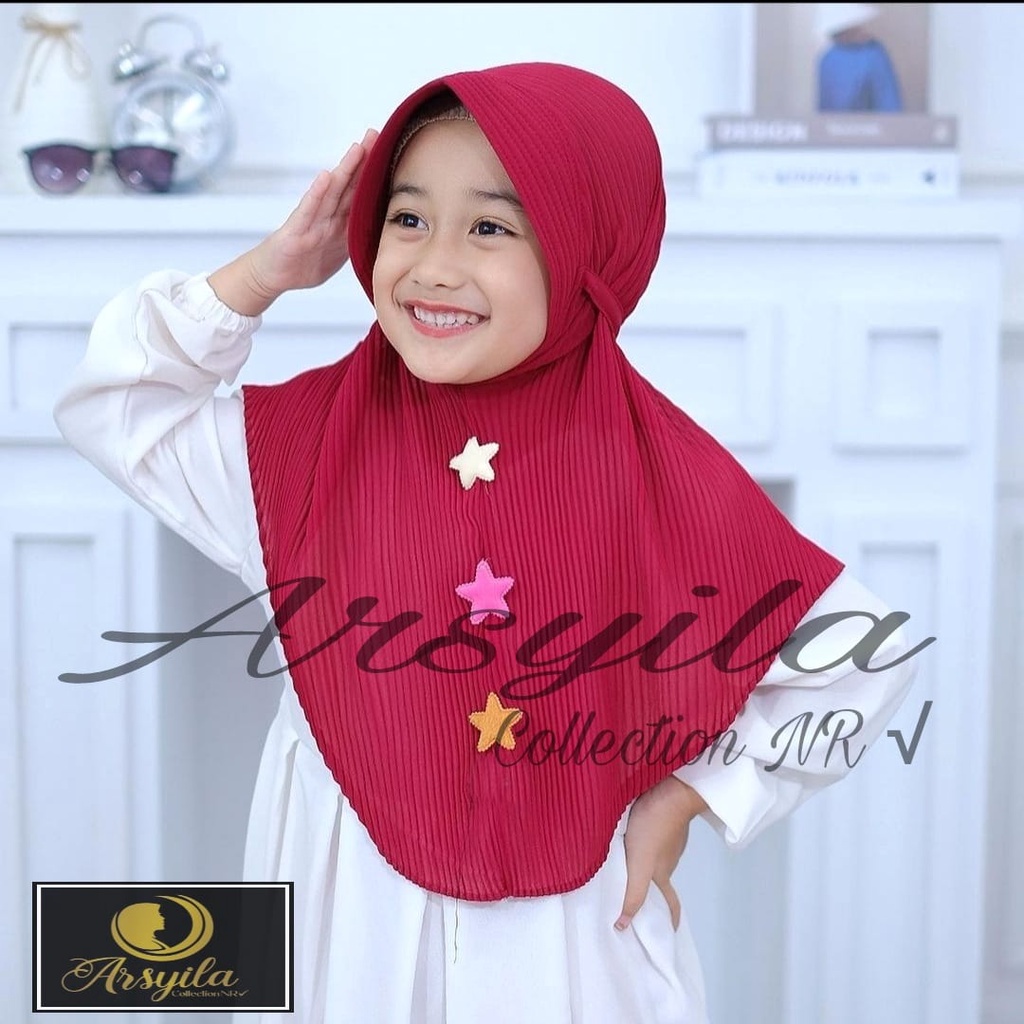 Jilbab Plisket Anak 3 Bintang / Kerudung Plisket anak SHOPI / Hijab Plisket anak TK, SD Usia 4-7 Tah
