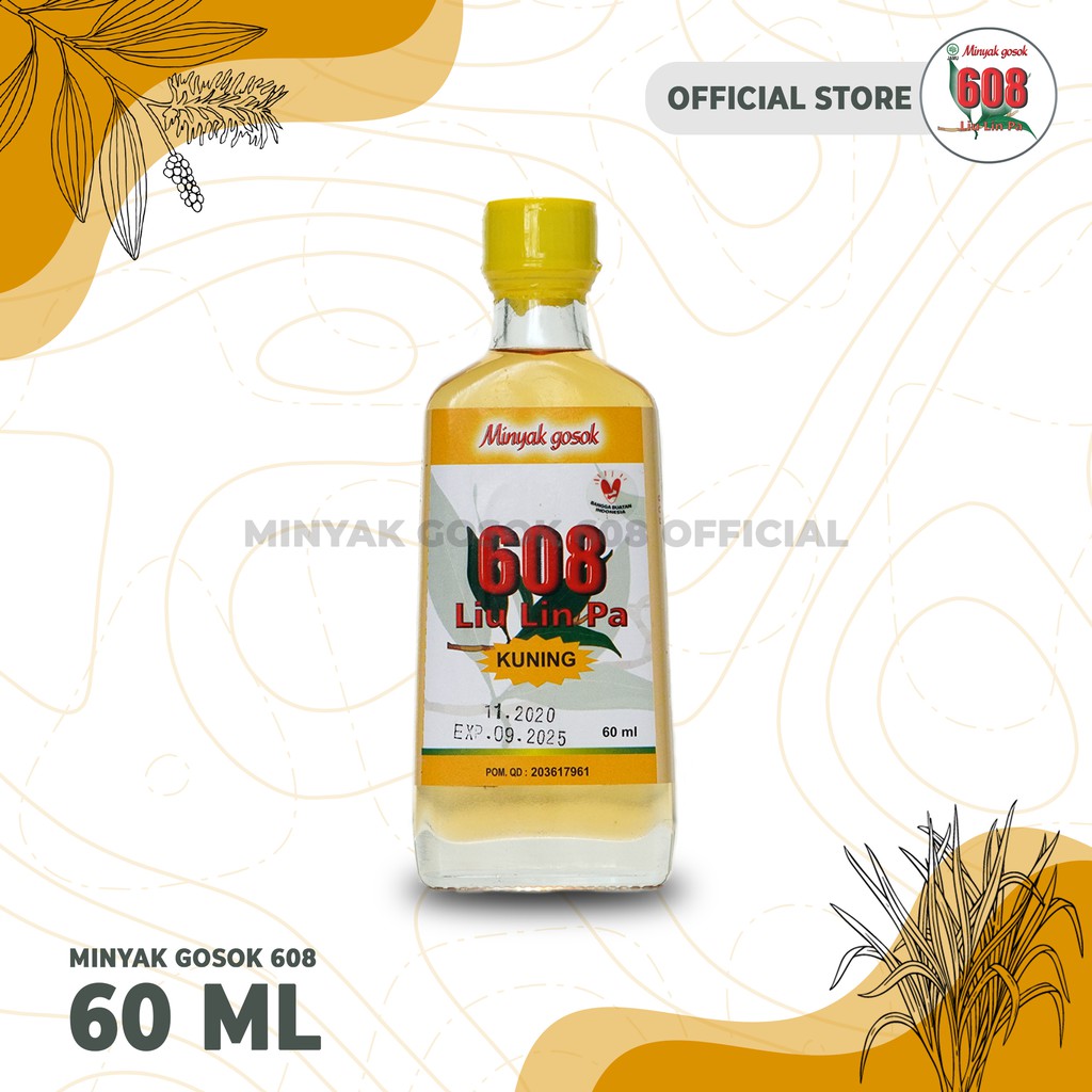 Minyak Gosok 608 Kemasan 60 ml (Kuning) / Minyak Gosok Liu Lin Pa