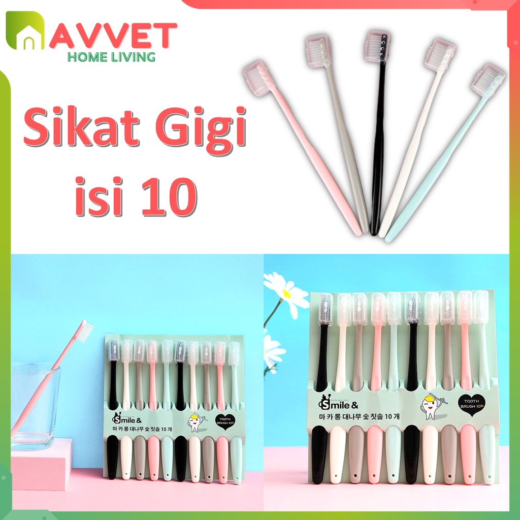 AVVET Sikat Gigi Dewasa 1 SET 10 PCS Toothbrush Double Care Sensitive Soft-Sweet Bee Sikat Gigi Nano Tech Sikat Gigi Medium Import Murah