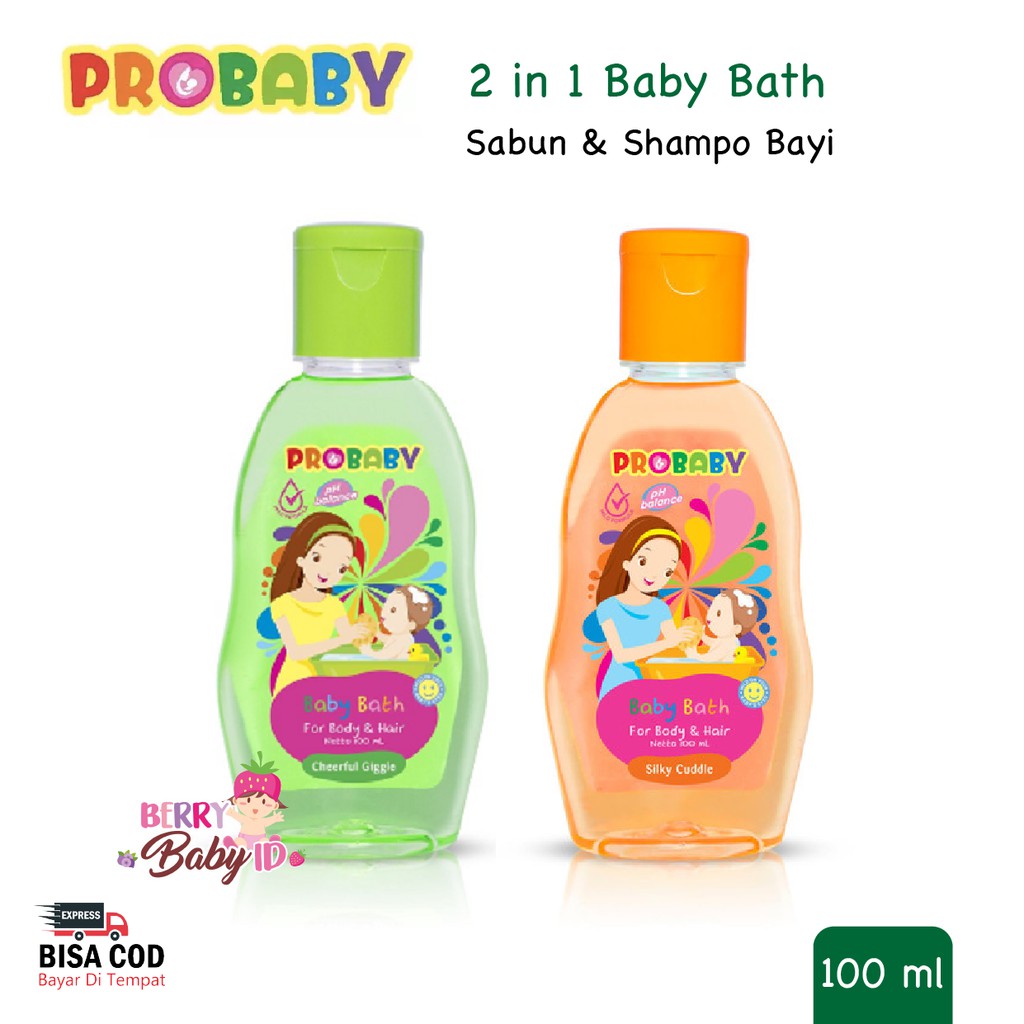 ProBaby Sabun Shampo Bayi 2in1 Pro Baby Bath Cheerful Giggle Silky Cuddle 100ml Berry Mart