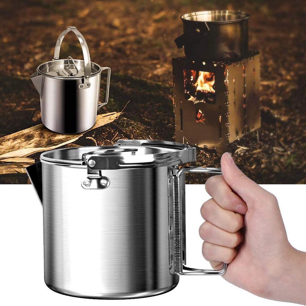 Lanfy Stainless Steel Kettle 1.2L Peralatan Masak Portabel Alat Luar Ruangan Teko Alat Perlengkapan Berkemah Camping Kettle