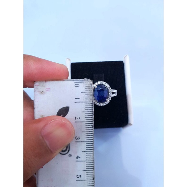 cincin blue safir asli ring emas putih full berlian