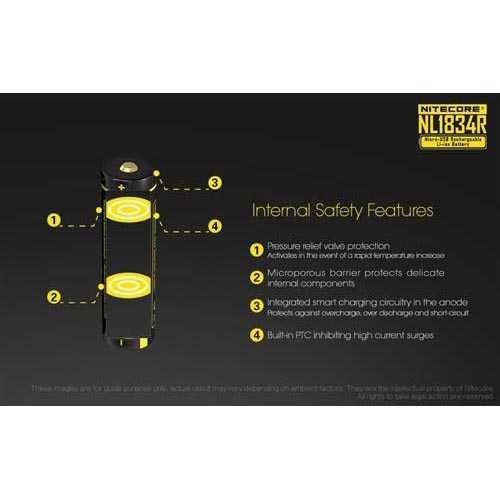 NITECORE 18650 Micro USB Rechargeable Li-ion Battery 3400mAh - NL1834R - Black