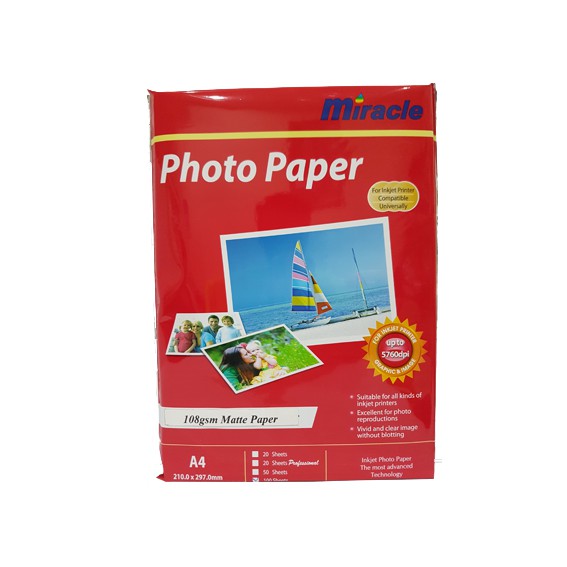 

Kertas Foto 108gr A4 Matte Inkjet Paper Miracle