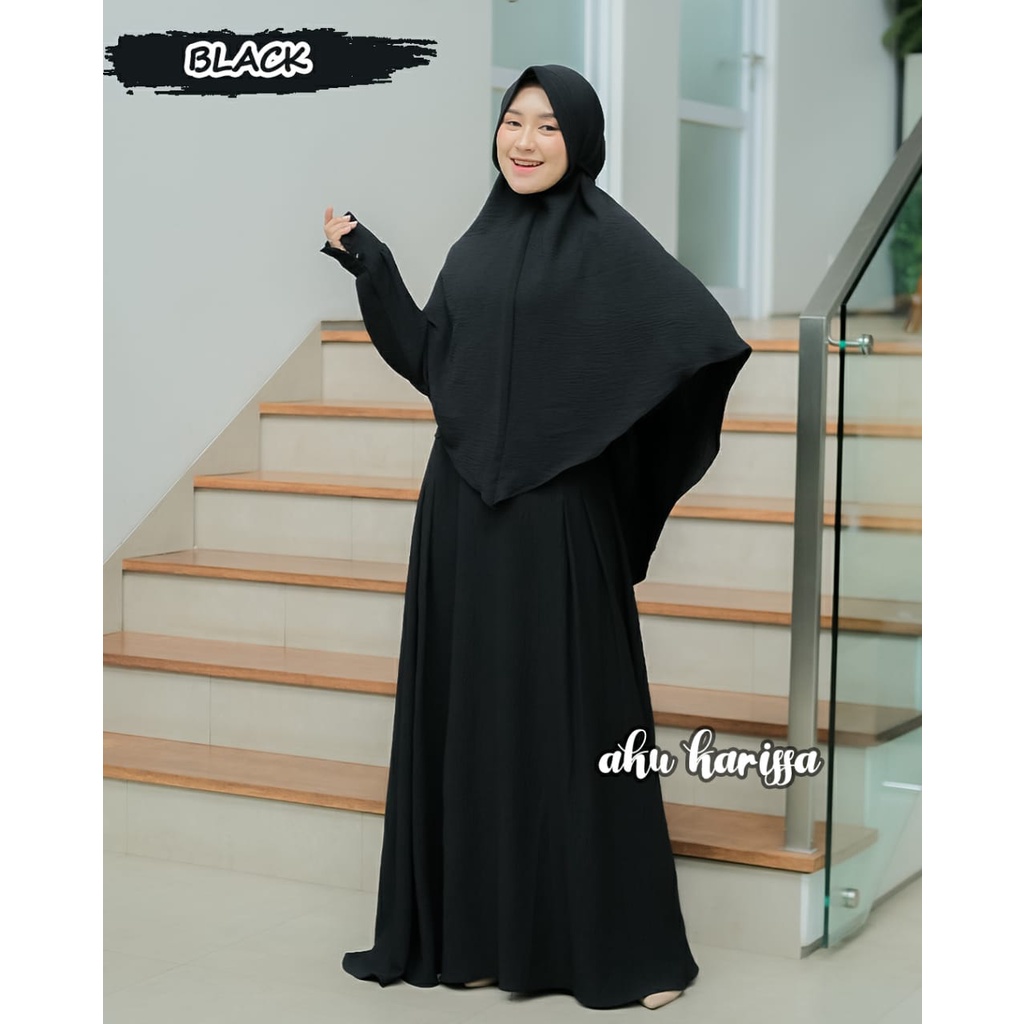 Gamis set khimar MELIYA asyifa cantini by aku karissa simple trendy kekinian hits lebran cringkle crincle