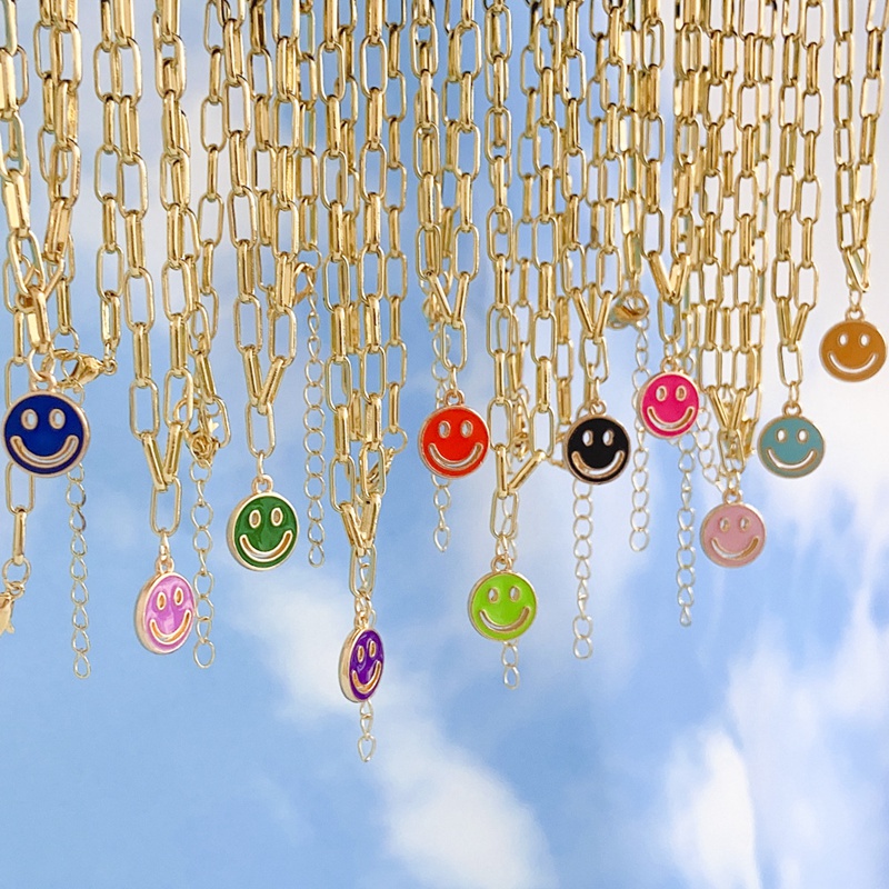 Fashion INS Colorful Enamel Necklace Popular Cute Smiling Lady Necklace Light Luxury Alloy Jewelry