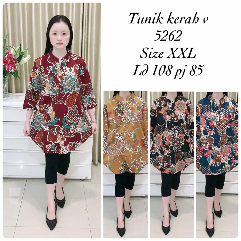 VO 5262 XXL tunik kemeja blouse wanita batik katun stretch terbaru