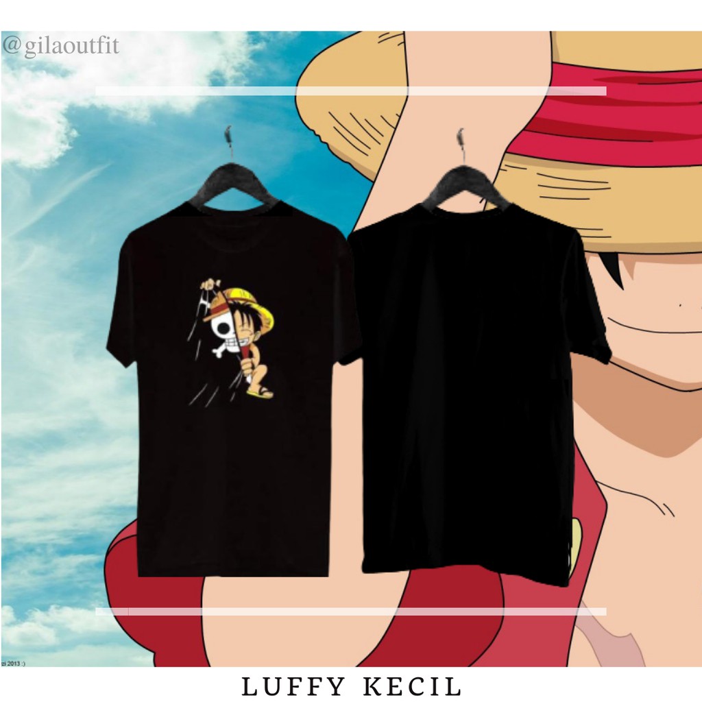 Kaos Distro Hitam Motif Luffy Tengkorak / Baju Distro Slimfit Murah
