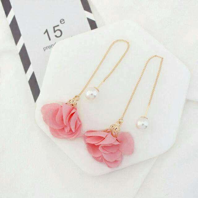 LRC Anting Tusuk Flower Shape Decorated Simple Long Chain Earrings Y5763X