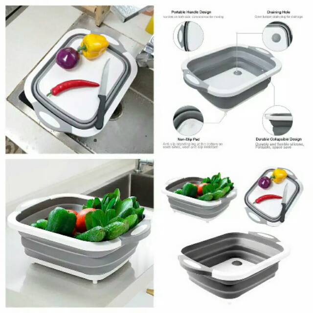 Baskom Talenan Lipat 3 IN 1 Multifungsi / Baskom Lipat Talenan FLEXIBLE Saringan