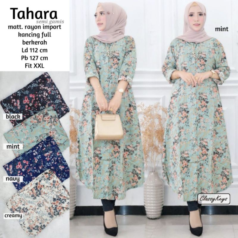tahara semi gamis rayon import kancing full berkerah