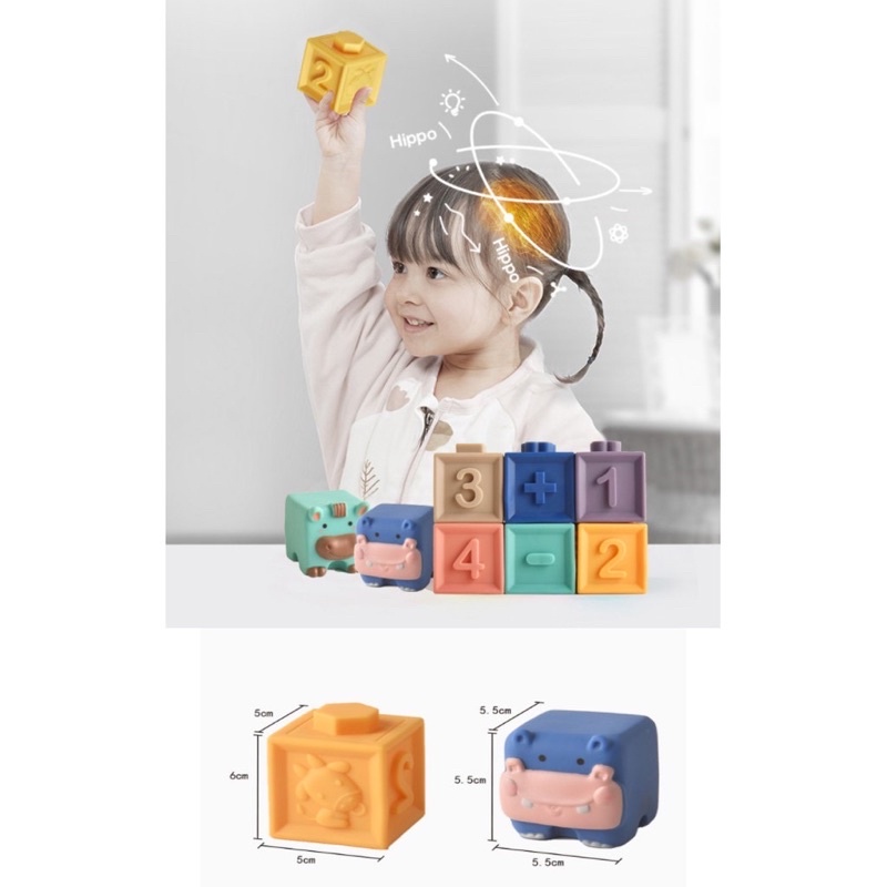 Soft building blocks, Mainan balok Silicon, Mainan bayi teether Silicone BPA Free