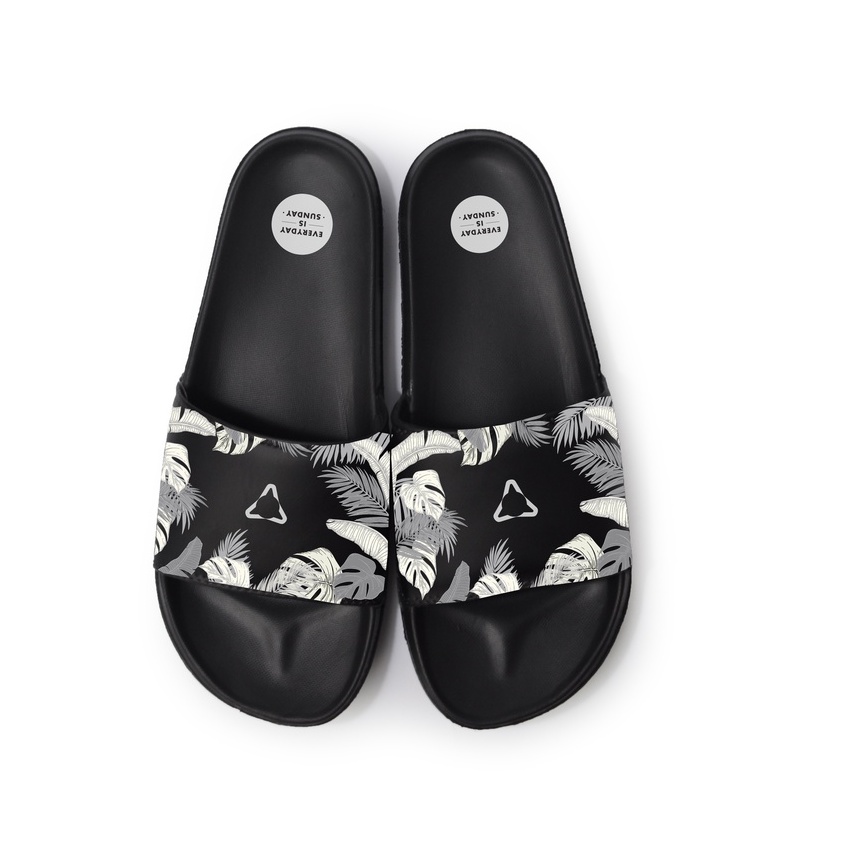 Sun Casual - Monstera Black / White | Slippers Slide | Sandal Pria | Sandal Wanita | Sandal Unisex