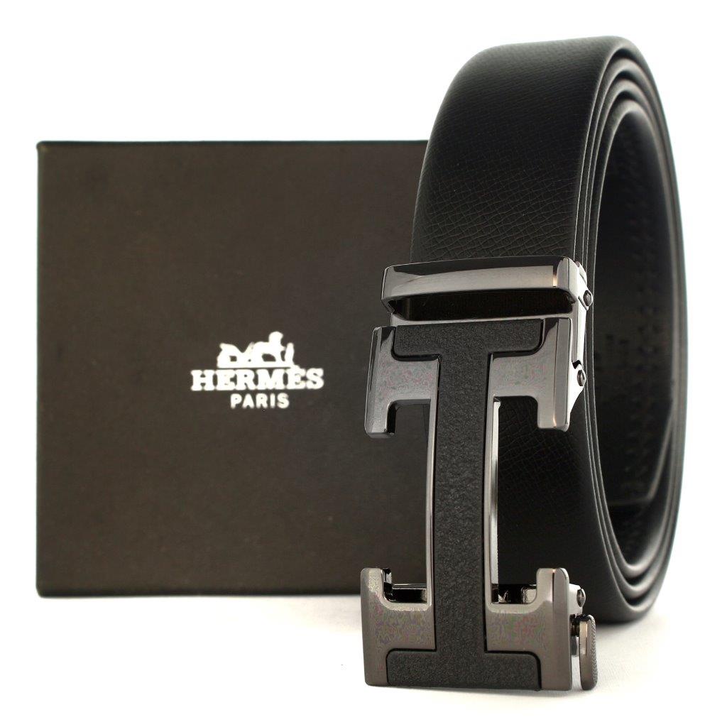 TOKOKOE - Gesper Ikat Pinggang Pria model Rel Ban Pinggang Otomatis Bahan Kulit Jumbo Size - H HZ23 Black