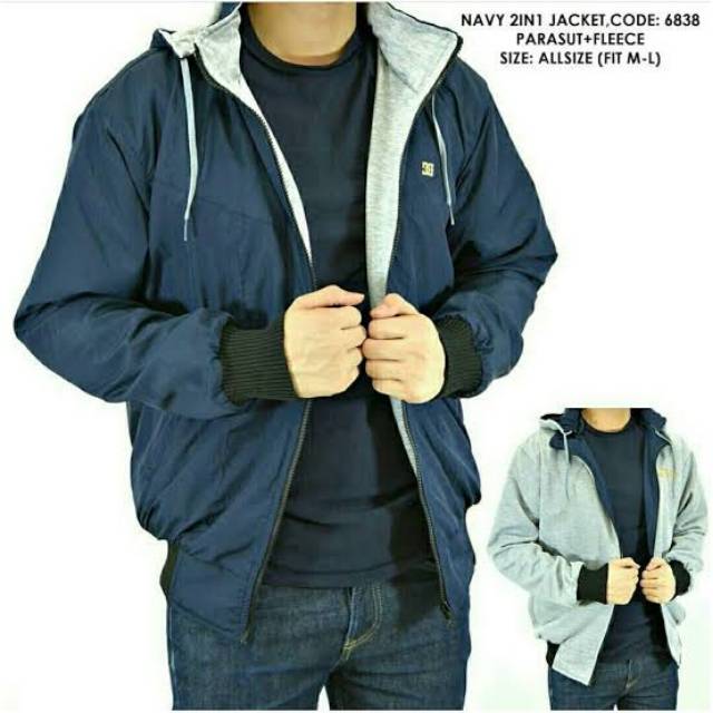 JAKET BOLAK BALIK PRIA BB 2in1 PARASUT FLEECE ALL SIZE L XL XXL