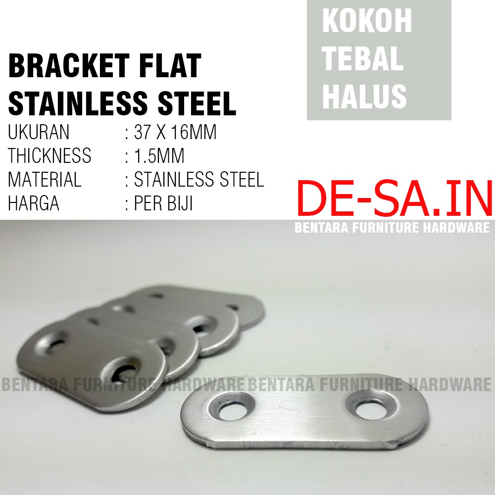 4 CM PLAT STAINLESS OVAL 37X16 MM - Rata Lurus Bracket Flat Reparasi Joint Fixing Repair sTEEL