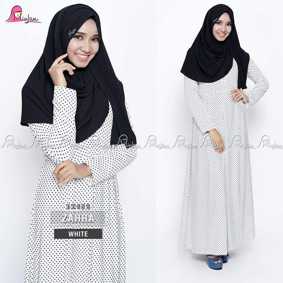 Zahra Dress Miulan/Gamis/Syar'i/Motif/Polkadot/Murah/Jersey/Berkualitas/Branded/Elzatta/Zoya/Ori