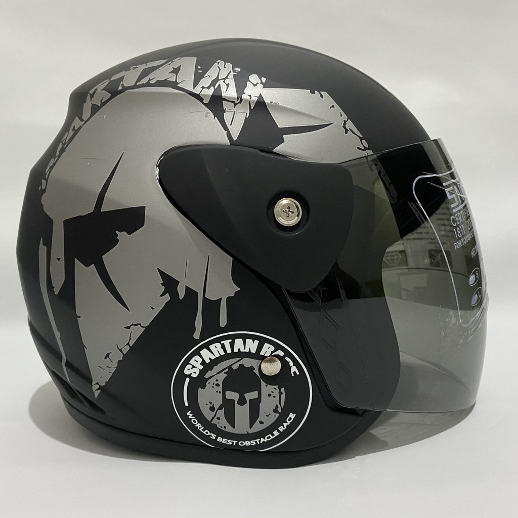 Helm Half Face Evo Inovation SNI Mirip Seperti Helm GM Motif Spartan Untuk Pria Dan Wanita Dewasa Cod - MLA HITAM DOF/SILVER