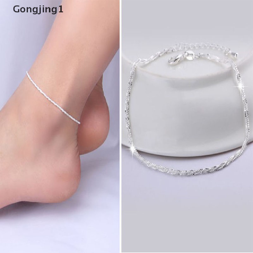 Gongjing1 Gelang Kaki Tali Rami Lapis Silver 925 Untuk Wanita